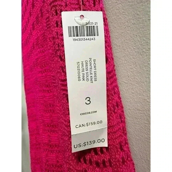 NWT | Chico’s Pointelle Knit Dress | Haute Pink | Women’s Size 3 or 16/18 - Picture 3 of 7